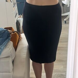 Catherine Malandrino Ribbed Knit Bodycon Skirt Midi MEDIUM black
